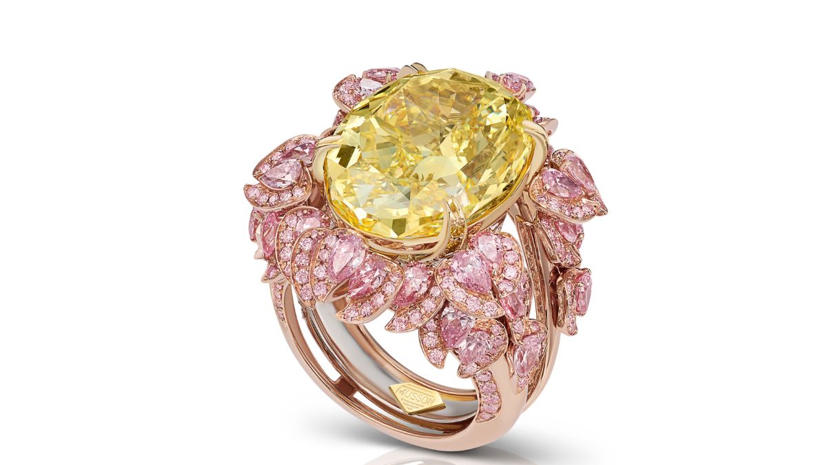 A unique diamond ring studded with yellow and pink diamonds from Rio ...