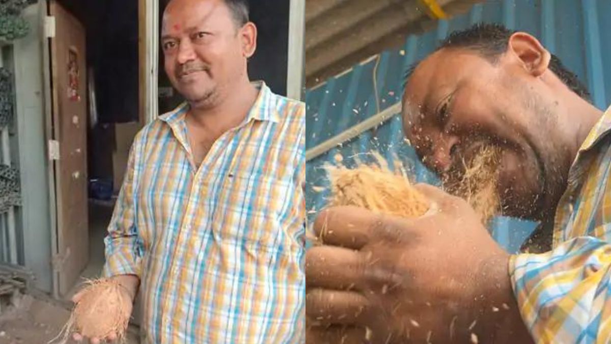 This Navsari man uses his teeth to de-husk coconuts in 4-7 seconds