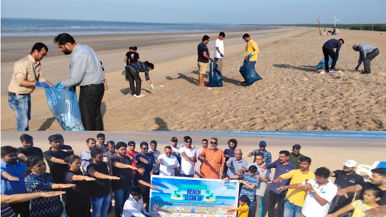 Join the remarkable beach clean-up drive organized by Adani Solar in Mandvi, as they tackle plastic pollution and create awareness for a cleaner marine environment