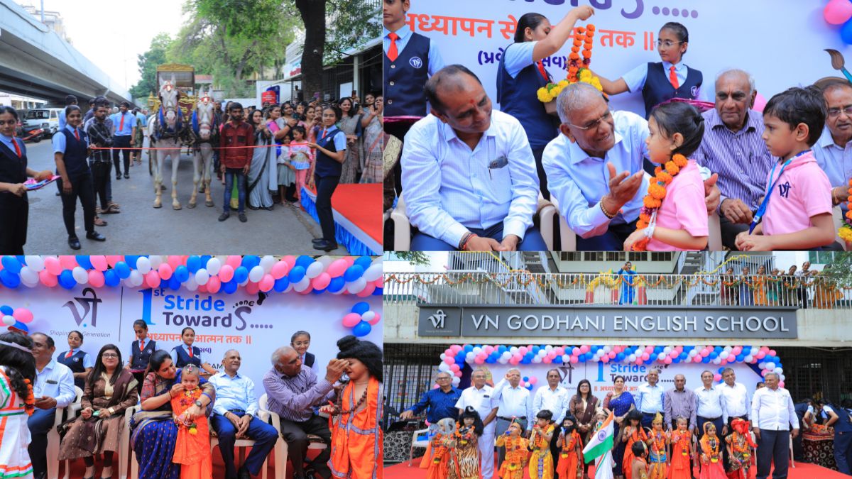 VN Godhani English School in Surat admitted in horse carriage on first day