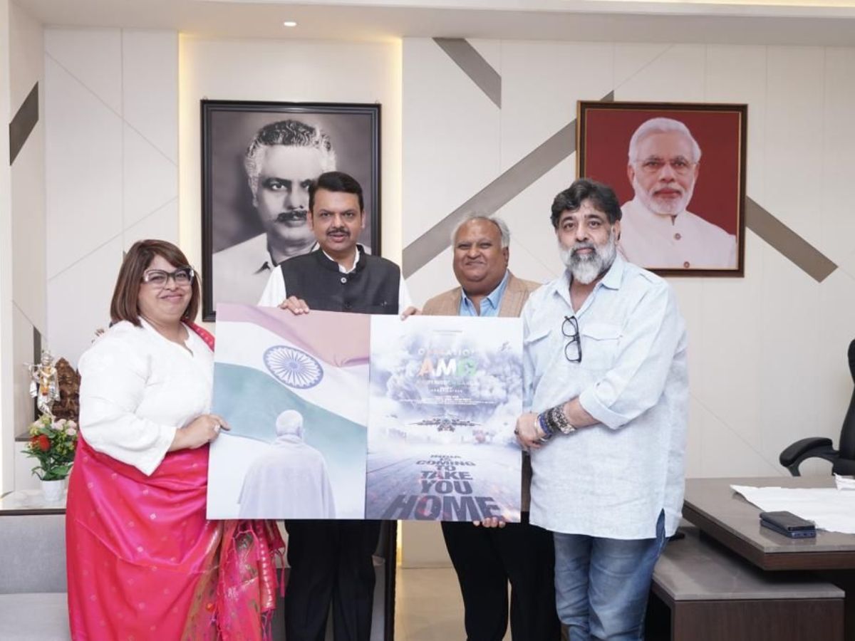 Ebina Team Presents 'Operation AMG' Film Poster to Maharashtra Deputy Chief Minister Devendra Fadnavis