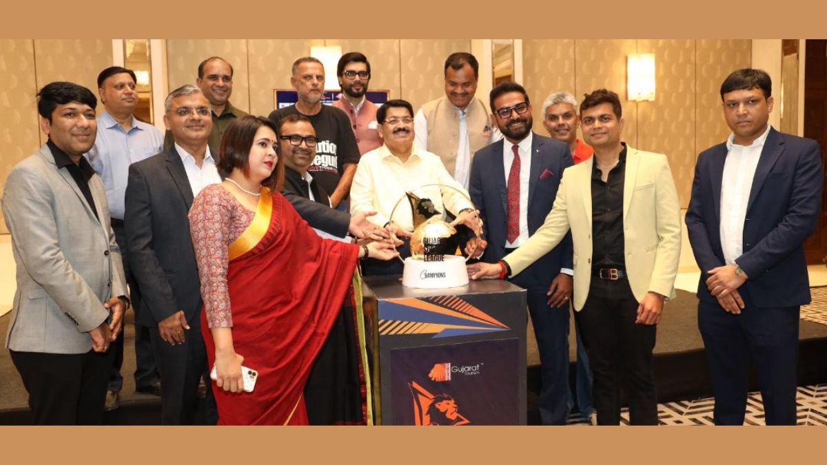 Gujarat Super League football trophy unveiled by Parimal Nathwani