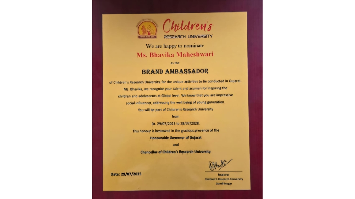 Gandhinagar: 16-year-old Bhavika Maheshwari Becomes Brand Ambassador of Children’s Research University- TBT