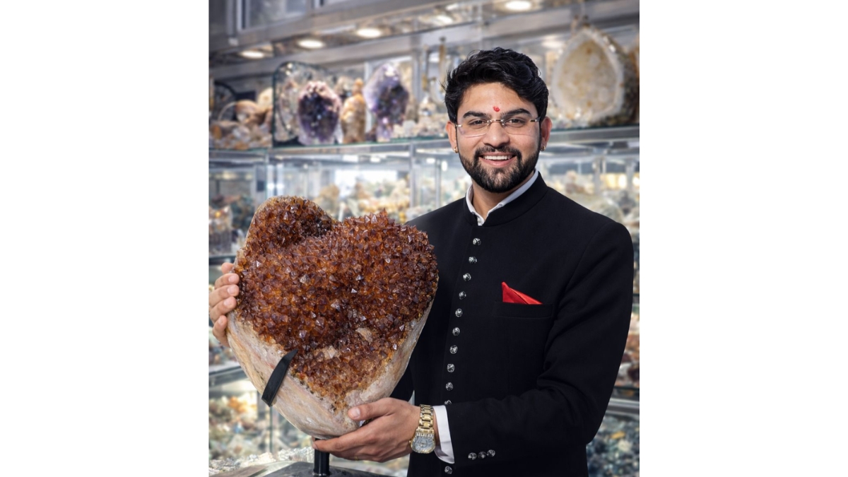 Millionaire Astrologer Astro Parduman Showcases Rare 12,324 grams Natural Heart-Shaped Citrine Crystal-TBT