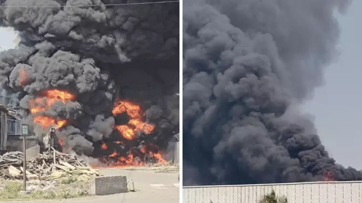 Ather warehouse blaze spreads to nearby plywood units; 1-km area sealed as firefighters battle chemical flames for hours, the blunt times