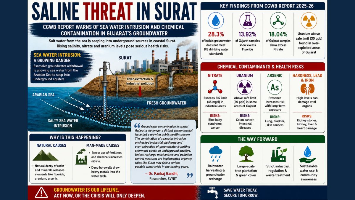 Sea Water Creeps Into Surat’s Groundwater, Uranium Levels Raise Alarm in Gujarat: CGWB Report Surat groundwater salinity crisis, the blunt times