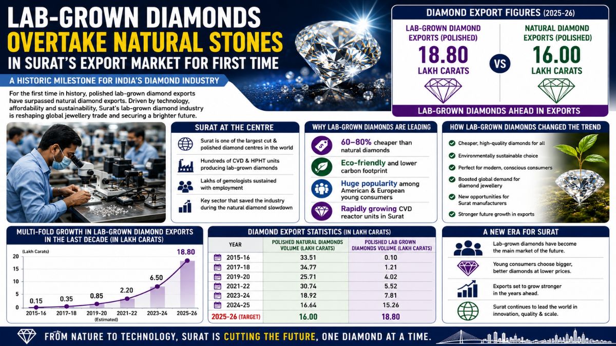 Lab-grown diamond exports Surat, the blunt times
