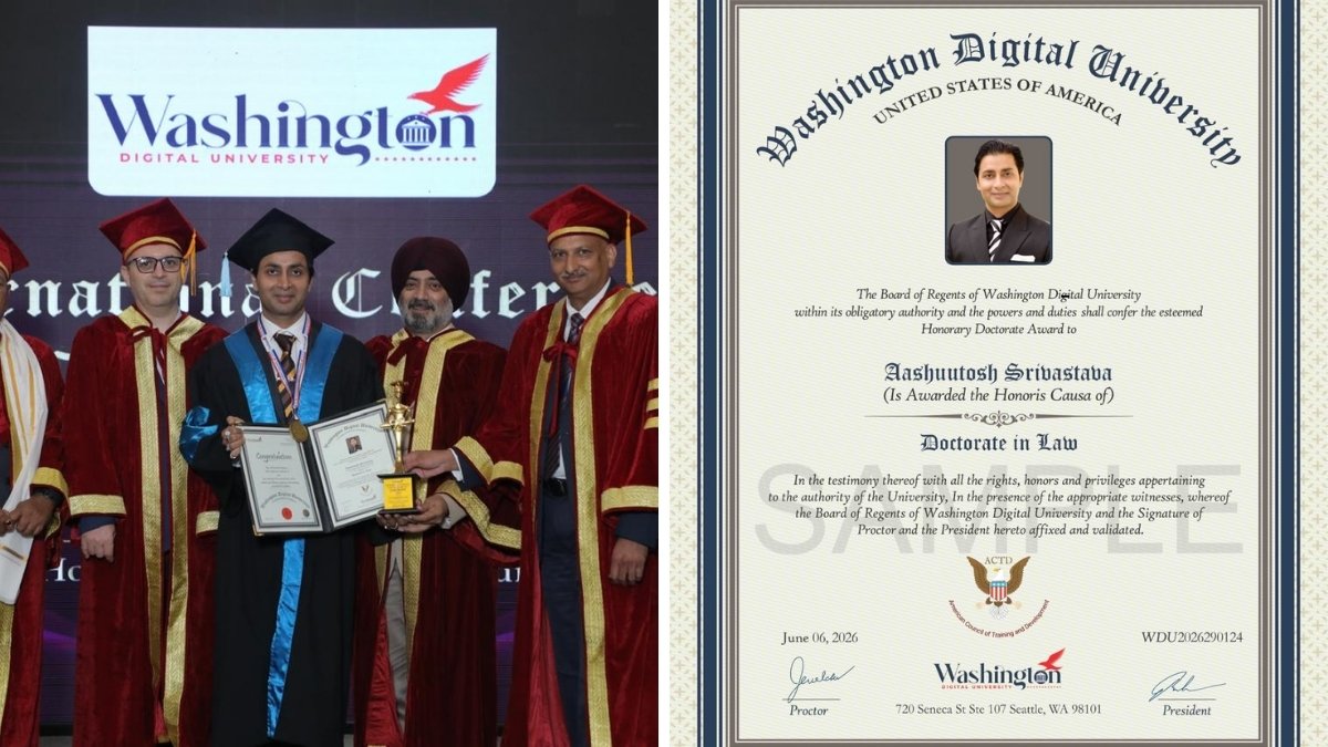 Advocate Aashutosh Srivastava Conferred Honorary Doctorate in Law by Washington Digital University, USA-TBT