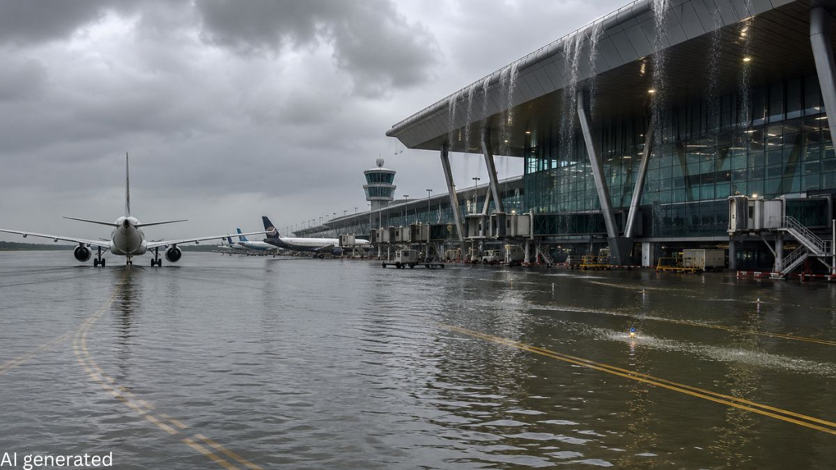 Surat Airport taxi track flooding, the blunt times