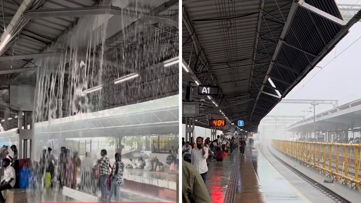 Gujarat : Viral Video Shows Waterfall From New Roof at Surat Railway Station Surat Railway Station roof leak, the blunt times