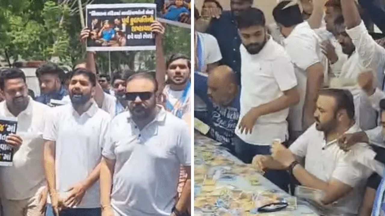 NSUI Protests Alleged Gujarat University Grant Scam Gujarat University grant scam, the blunt times