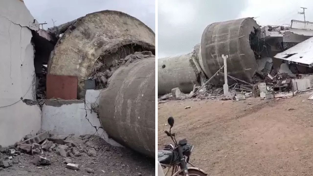 50,000-Litre Water Tank Collapses on House in Morbi Village Morbi water tank collapse, the blunt times