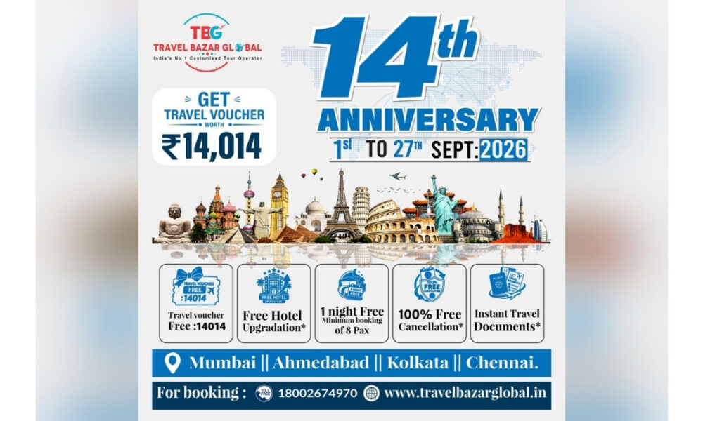 Travel Bazar Global Celebrates 14th Anniversary with Rs 14,014 Travel Voucher Offer