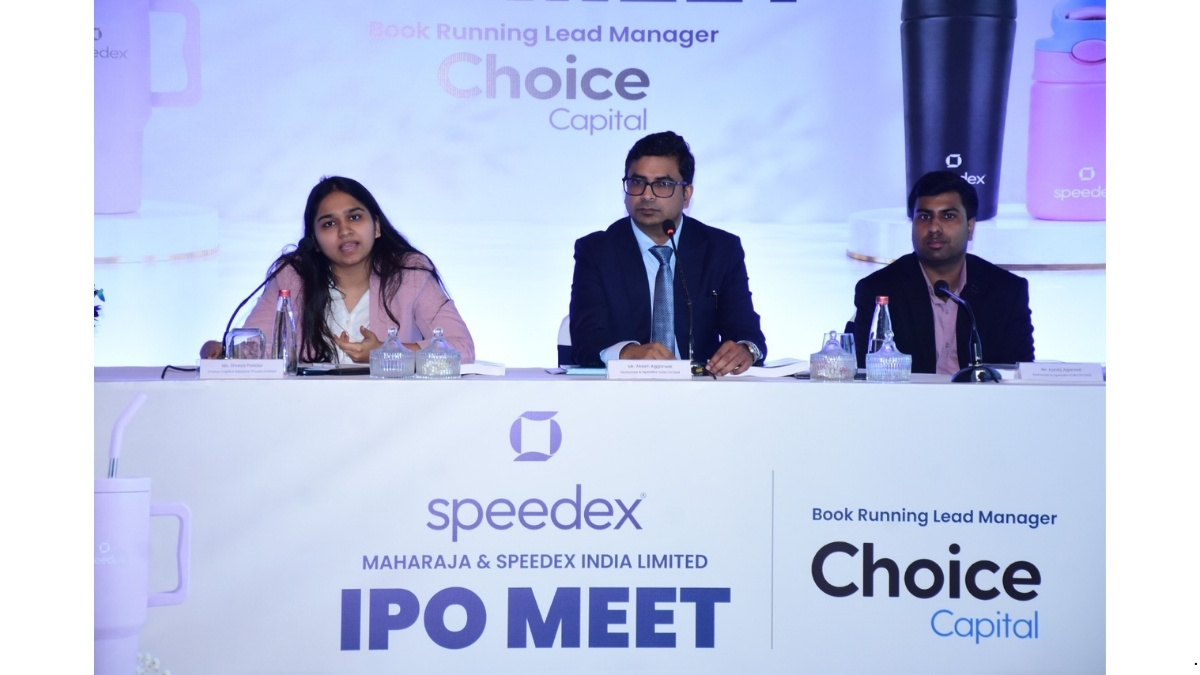 Left to right: Mr. Kshitij Agarwal and Mr. Akash Aggarwal of Maharaja & Speedex India Limited, and Ms. Shreya Poddar of Choice Capital Advisors Private Limited.