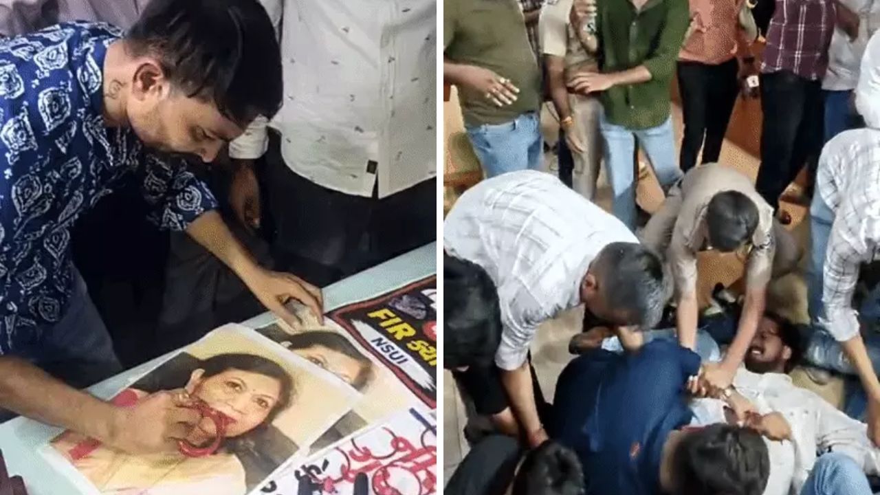 ‘Lipstick Bill’ Row Rocks Gujarat University as NSUI Protest Turns Violent Gujarat University Neerja Gupta lipstick bill, the blunt times